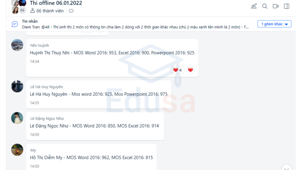99% học viên tại EDUSA đạt điểm trên 900 trong kì thi MOS ngày 06.01.2022 tại IIG