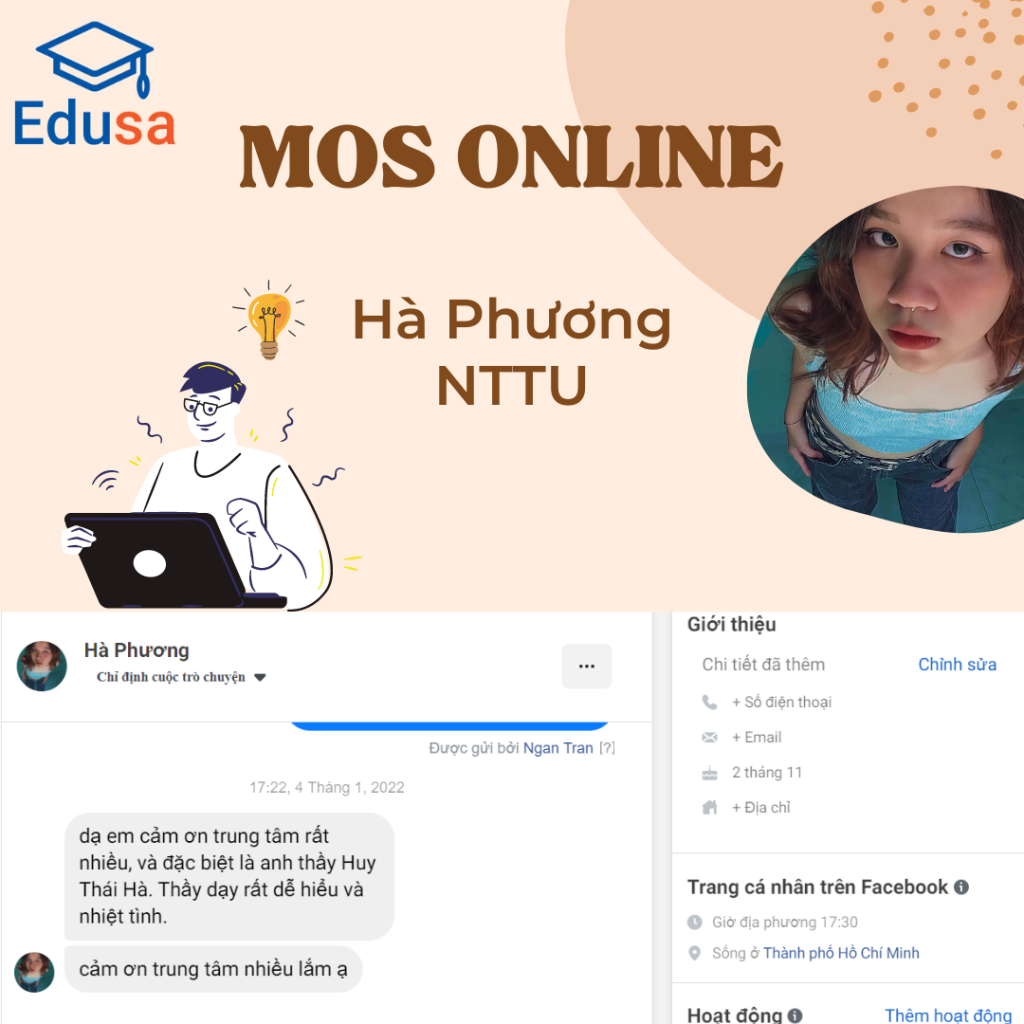 Hà Phương đến từ trường ĐH Nguyễn Tất Thành tham gia khóa MOS online tại trung tâm EDUSA