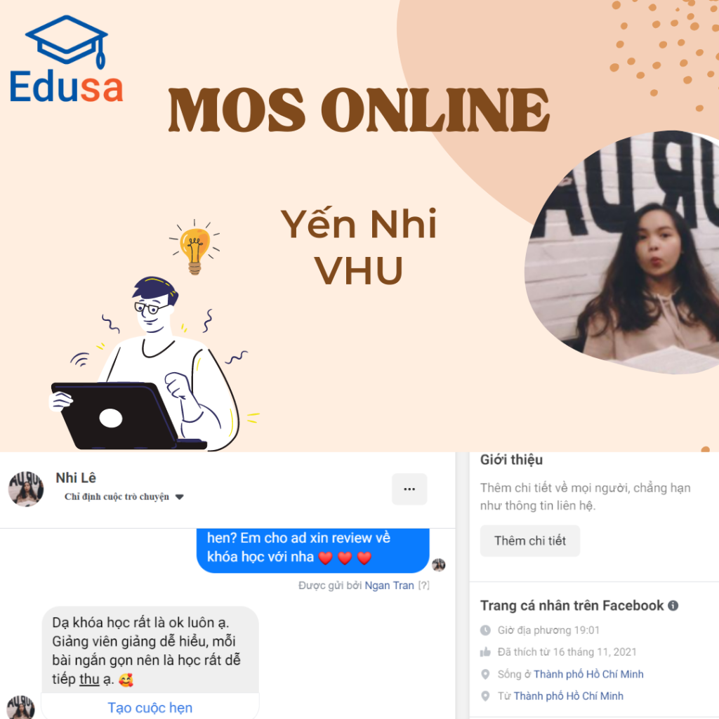 Yến Nhi sinh viên trường Đại Học Văn Hiến tham gia khóa MOS online 1:1