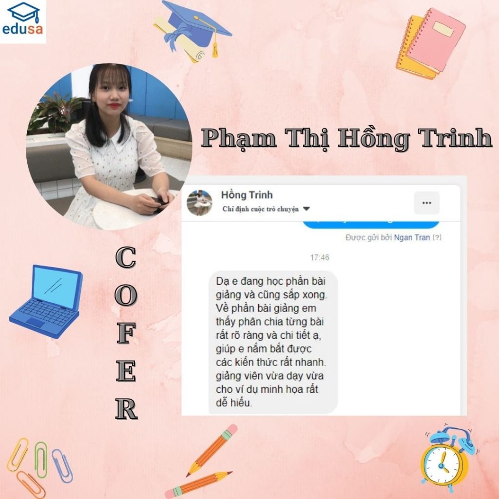 Hồng Trinh cảm nhận khóa học MOS online 100% rất dễ học và thực hành