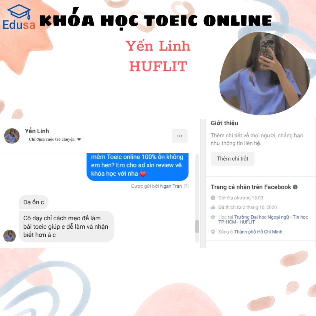 Yến Linh sinh việ trường HUFLIT đã tham gia khóa TOEIC online 100% tai EDUSA