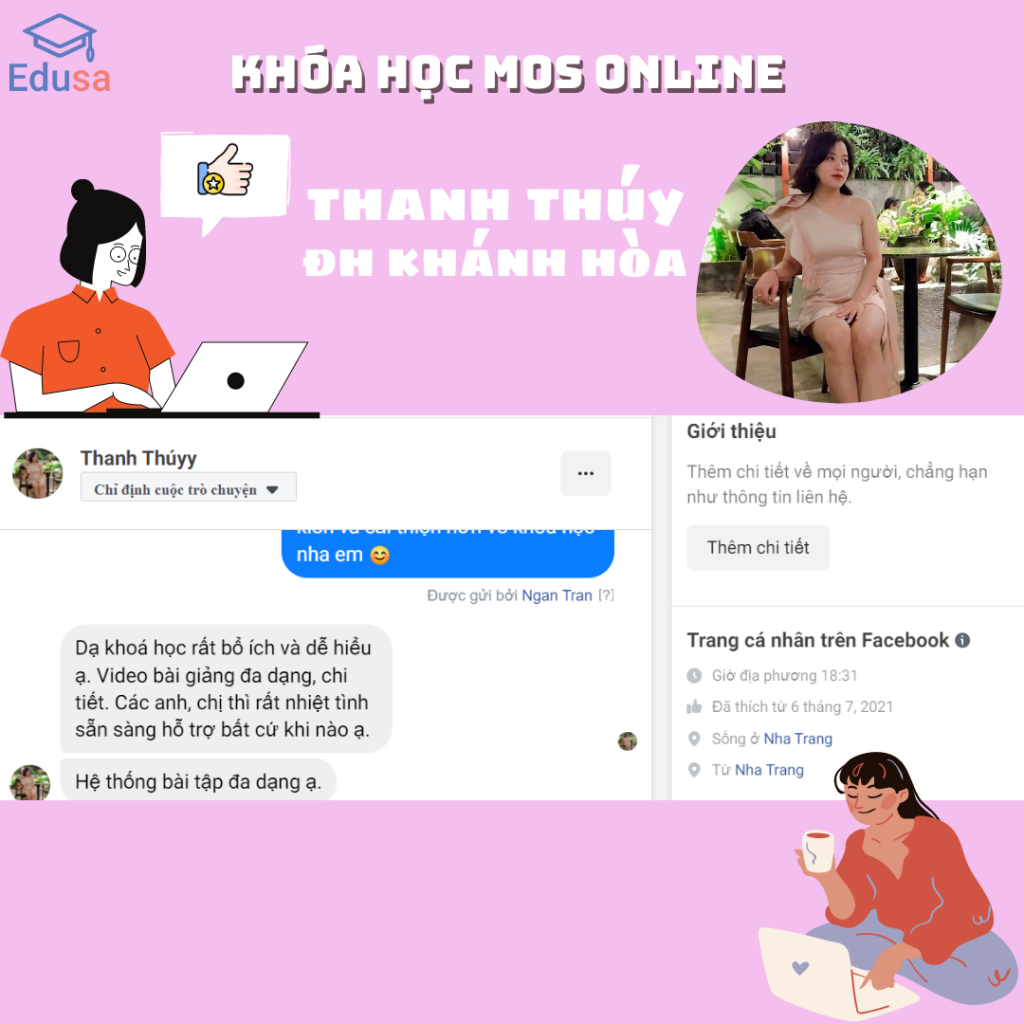 Thanh Thủy đến từ đại học Khánh Hòa tham gia khóa học MOS ONLINE 1:1 2 môn tại EDUSA