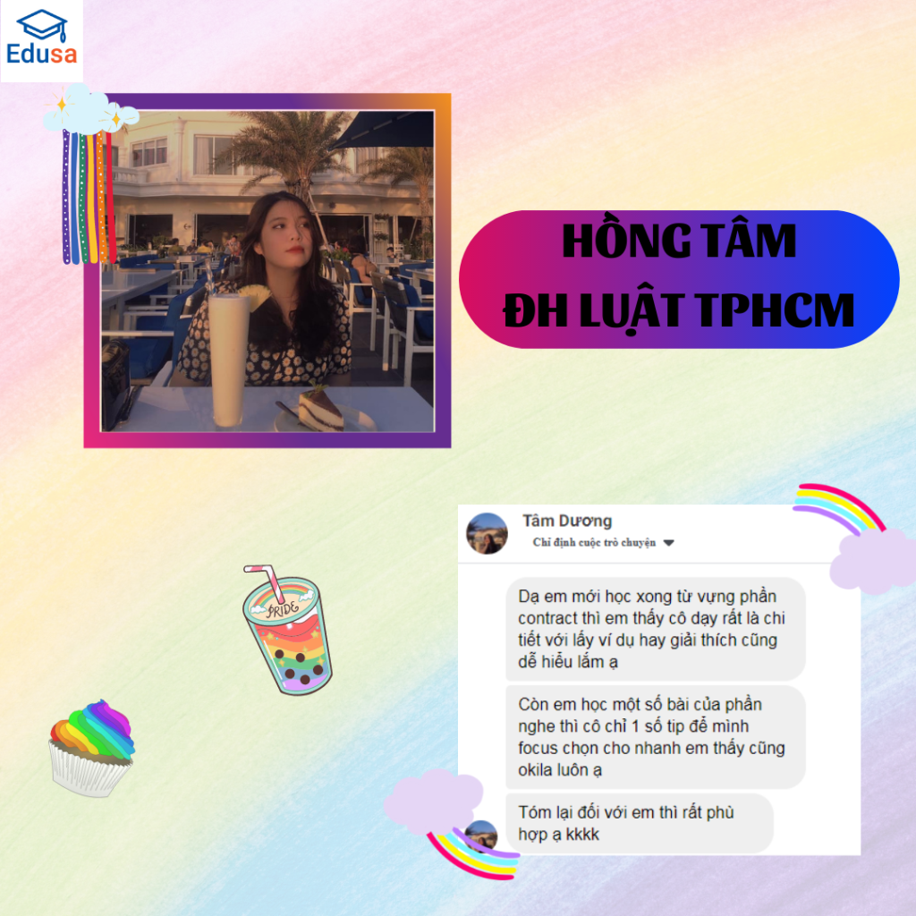 Hồng Tâm là sinh viên trường Đại Học Luật TPHCM đã tham gia khóa TOEIC online 100% tại EDUSA