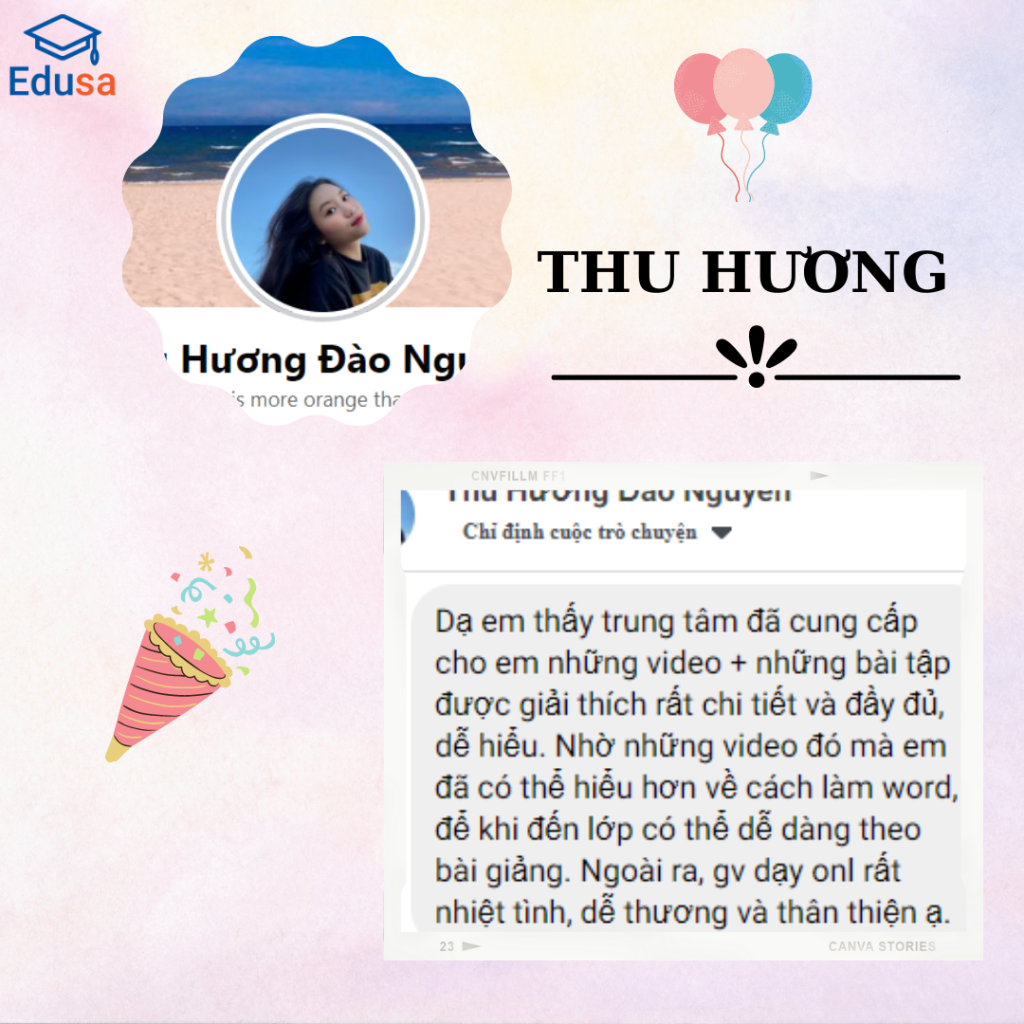 Thu Hương đã tham gia khóa học MOS online 1:1 tại EDUSA