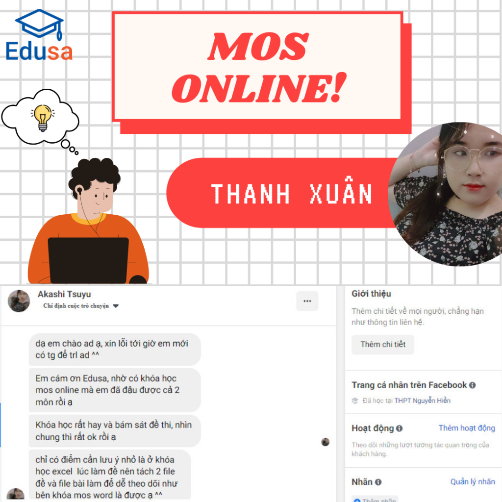 Thanh Xuân đã thi đạt cả 2 môn MOS nhờ khóa online 100%